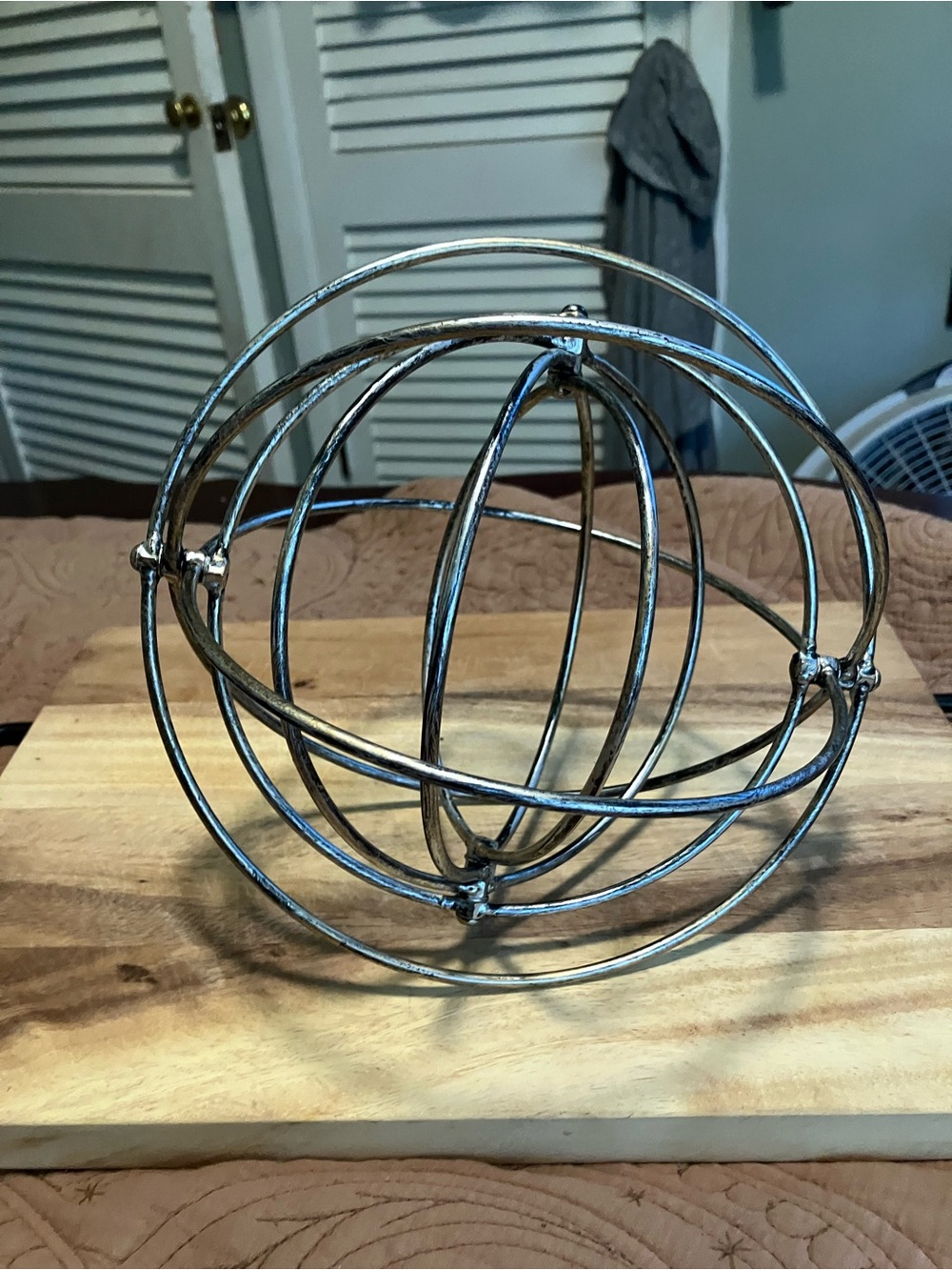 Decorative Metal Folding Sphere Orb Sculpture - Silver Tone